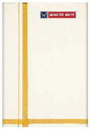 Minister White Double Layer Cream Cotton Dhoti Pranavam With Gold Jari Border - Daily Needs Products
