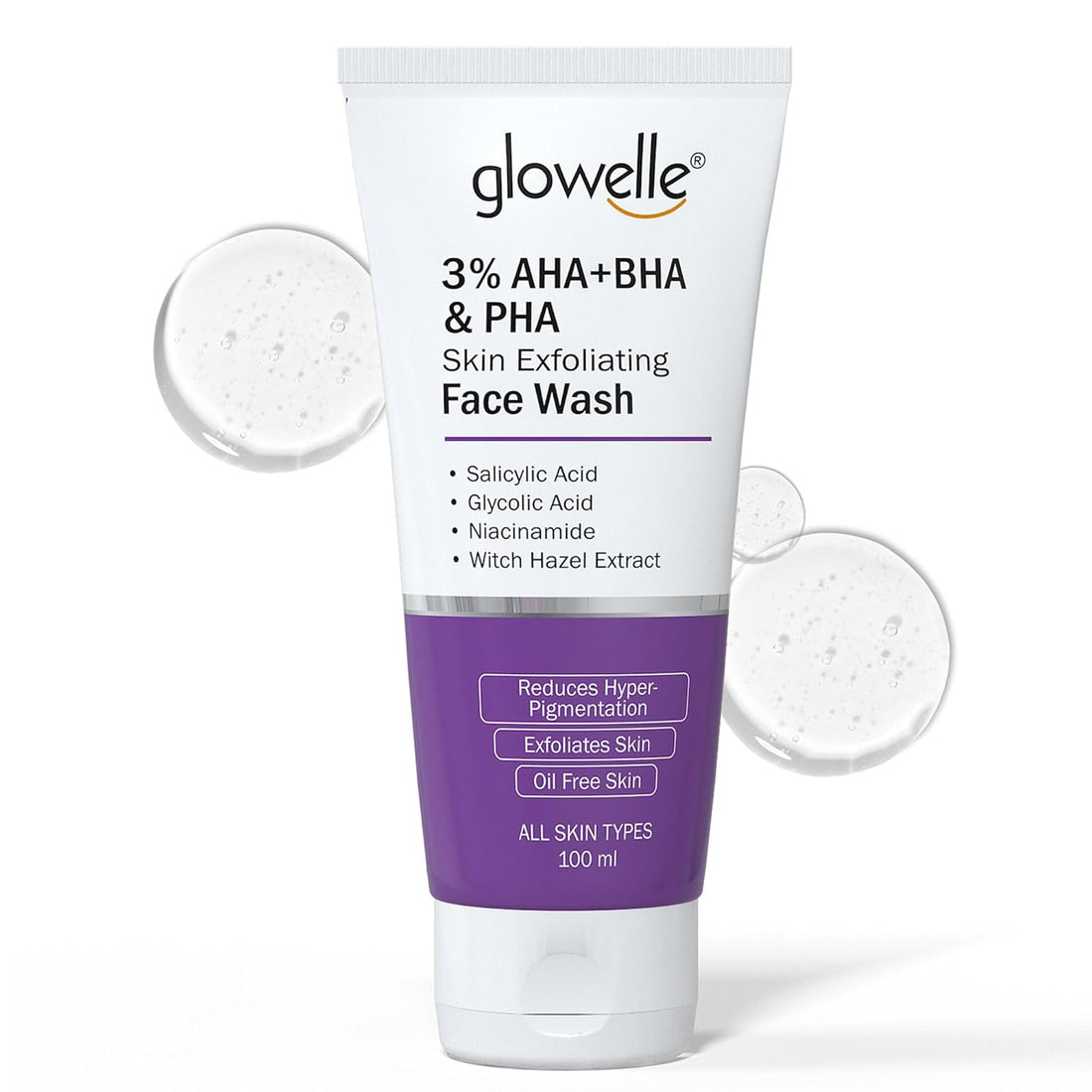 Glowelle 3% AHA+BHA & PHA Skin Exfoliating Face Wash - 100 ML