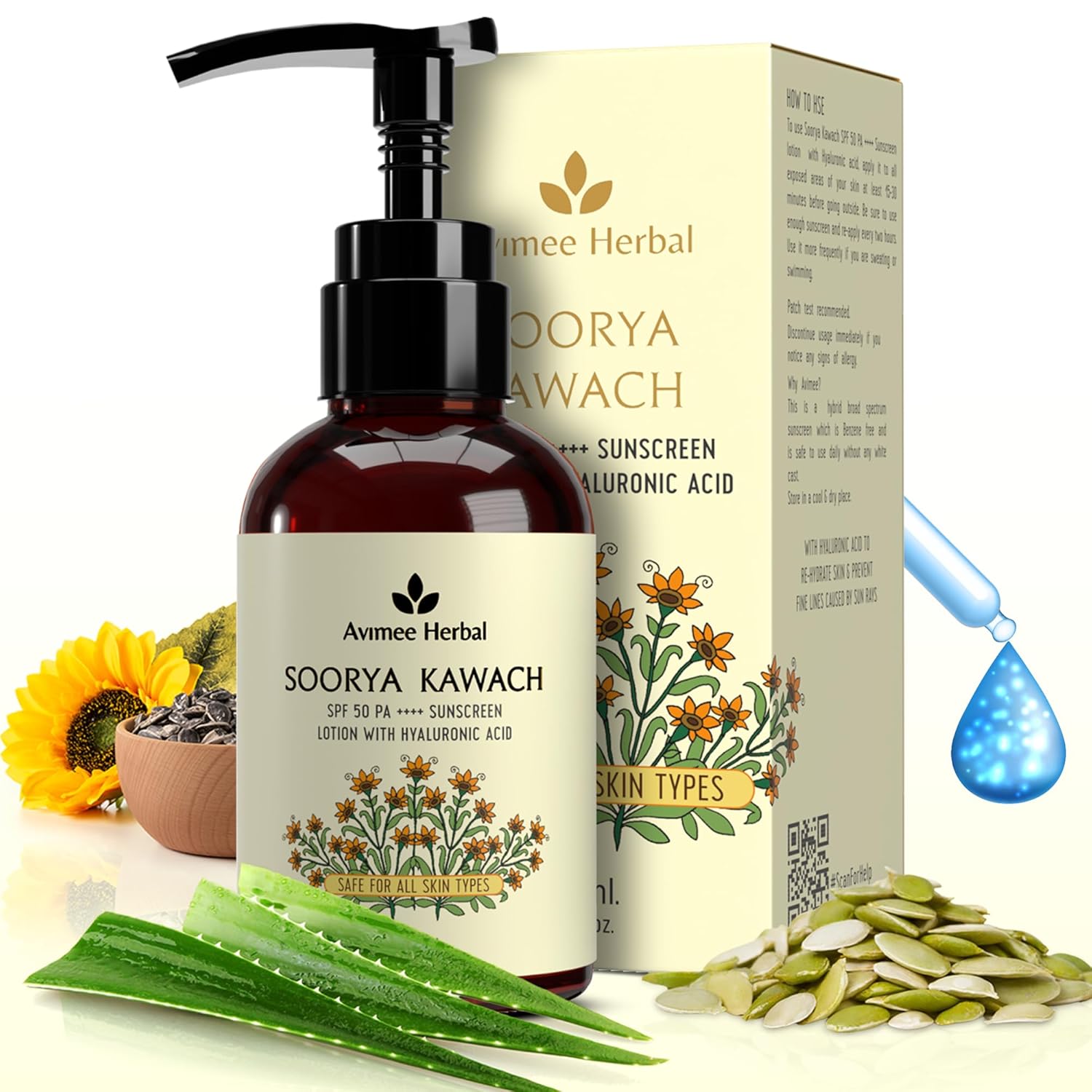 Avimee Herbal Soorya Kawach SPF 50 PA ++++ Hyaluronic Acid Sunscreen Lotion - 100 ML