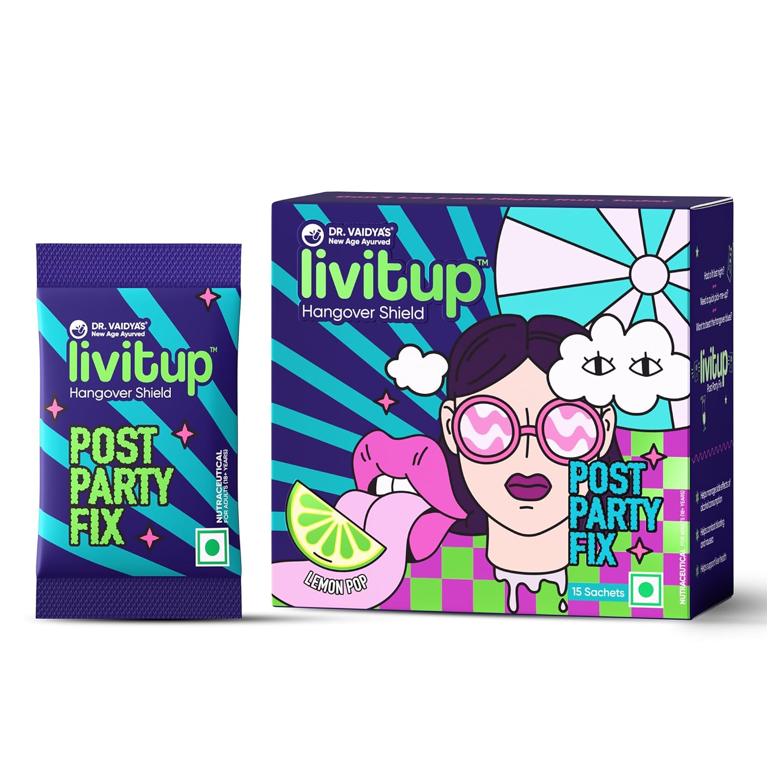Dr.Vaidya's Hangover Shield Livitup Post Party Fix - 15 Sachets