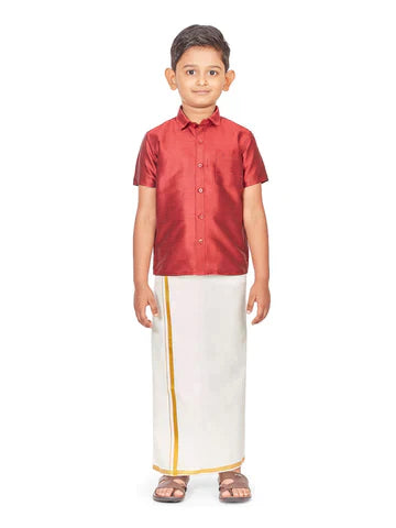 Minister White Flexiwaist Bundled With A Matching Raw Silk Half Sleeve Shirt (Adorable Boy) - Daily Needs Products