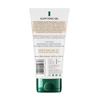 Biotique Advanced Organics Glow Tonic Gel Pure Vitamin E Gentle Face Wash - 150 ML