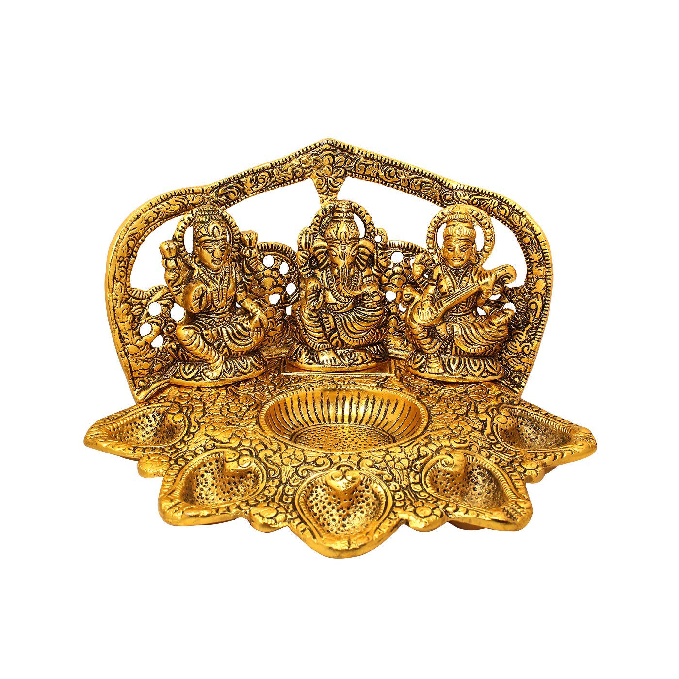 Laxmi Ganesh Saraswati Idol Diya Oil Lamp - 5 Inch - Daily Needs Products