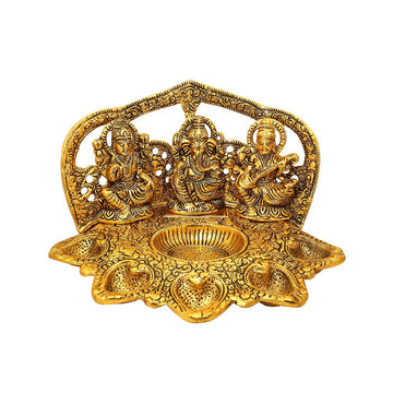 Laxmi Ganesh Saraswati Idol Diya Oil Lamp - 5 Inch - Daily Needs Products
