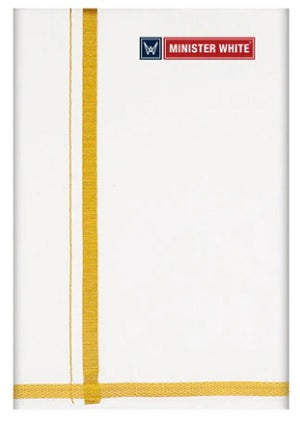 Minister White Double Layer White Cotton Dhoti With Gold Jari Border - Omkar - Daily Needs Products
