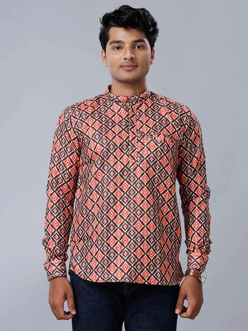 Ramraj Mens Cotton Brown & Orange Short Length Kurta RB4 - Daily Needs Products