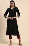 Ramraj Women Cotton Plain V Neck Straight Cut Kurti - Black - Daily Needs Products