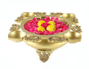 Brass Urli with 4 Diyas - 9.5 Inches
