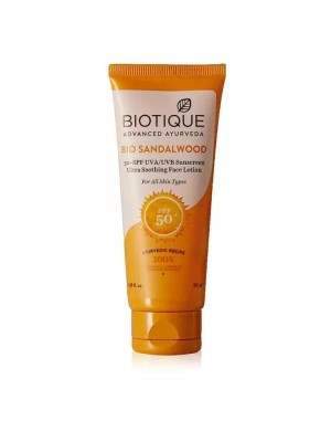 Buy Biotique Bio Sandalwood 50+ SPF UVA/UVB Ultra Soothing Face Lotion online Australia [ AU ] 