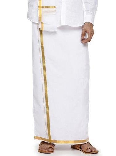 Buy Ramraj Readymade Adjustable Dhoti + Towel Set White with Gold Jari online Australia [ AU ] 